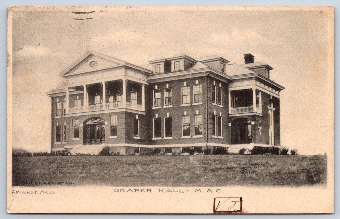 Antique Massachusetts Postcard AMHERST Draper Hall M.a.c. 1906
