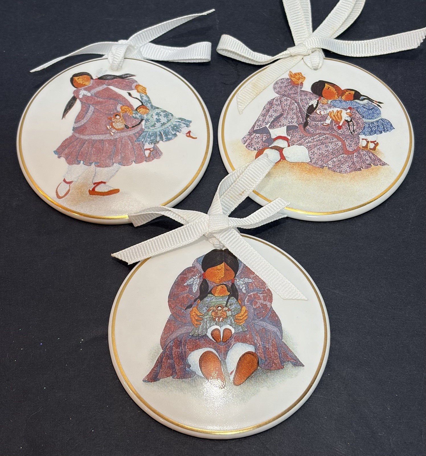 3 Vintage Barbara Lavallee Mama Do You Love Me Porcelain Christmas Ornaments Lot