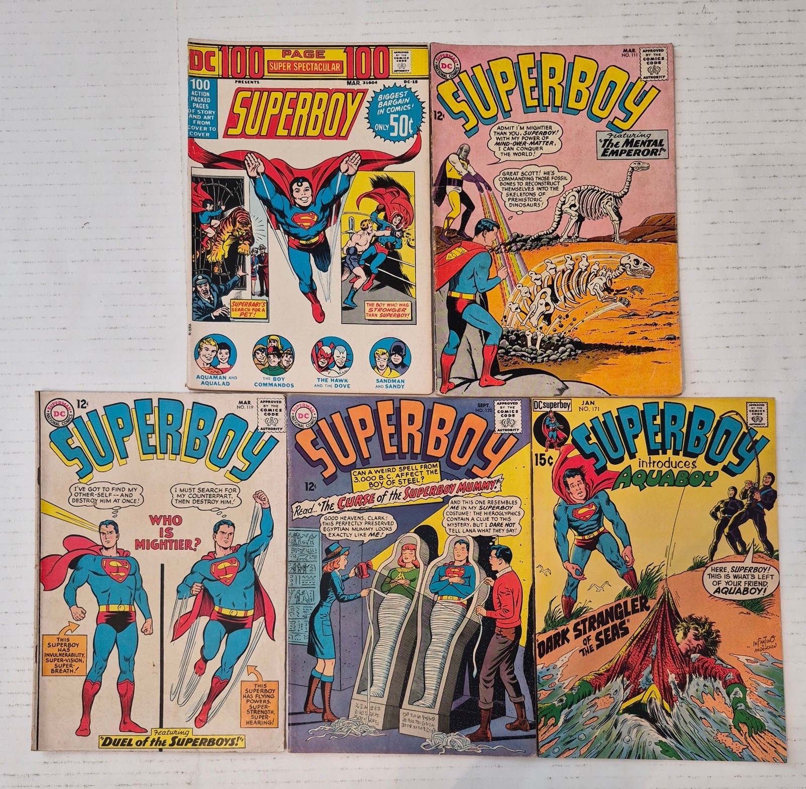 SUPERBOY Lot (5)#15-171*VG 1st App of Aquaboy 1964 George Papp Silver Bronze Age