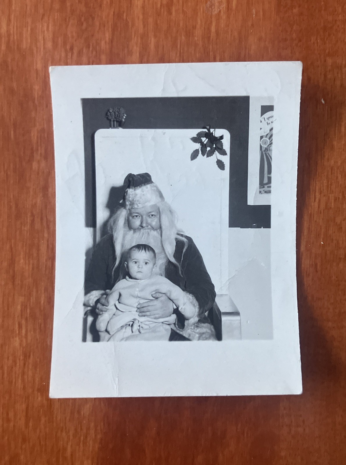 Tiny Vtg Found Photo 1940s Santa Baby ID'd Wakefield Christmas 3 x 2