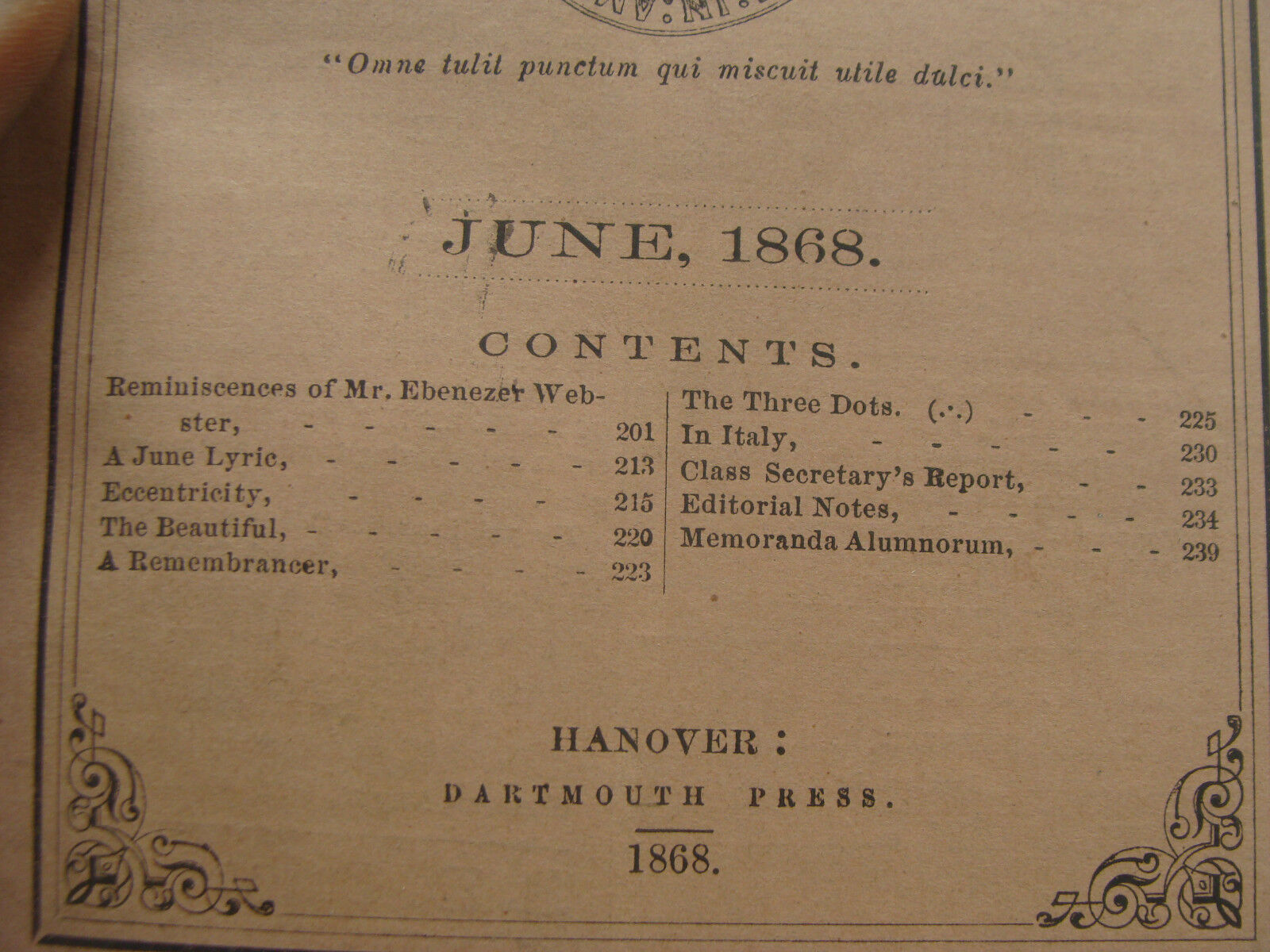 original DARTMOUTH COLLEGE -- june 1868 -- THE DARTMOUTH - 40pgs 