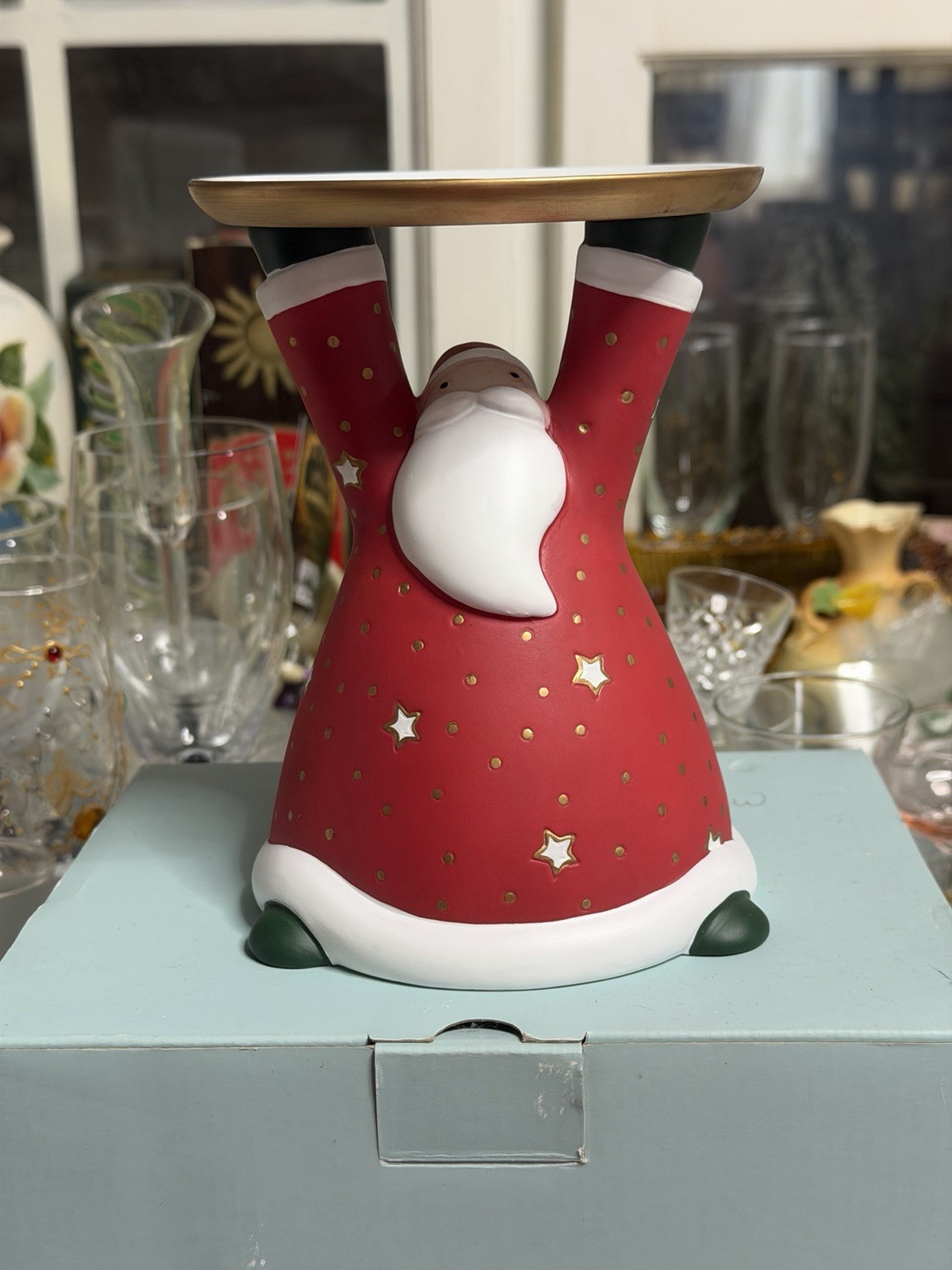 PartyLite P9631 Holiday Cheer Santa Pillar Candle Holder Christmas w/ Box