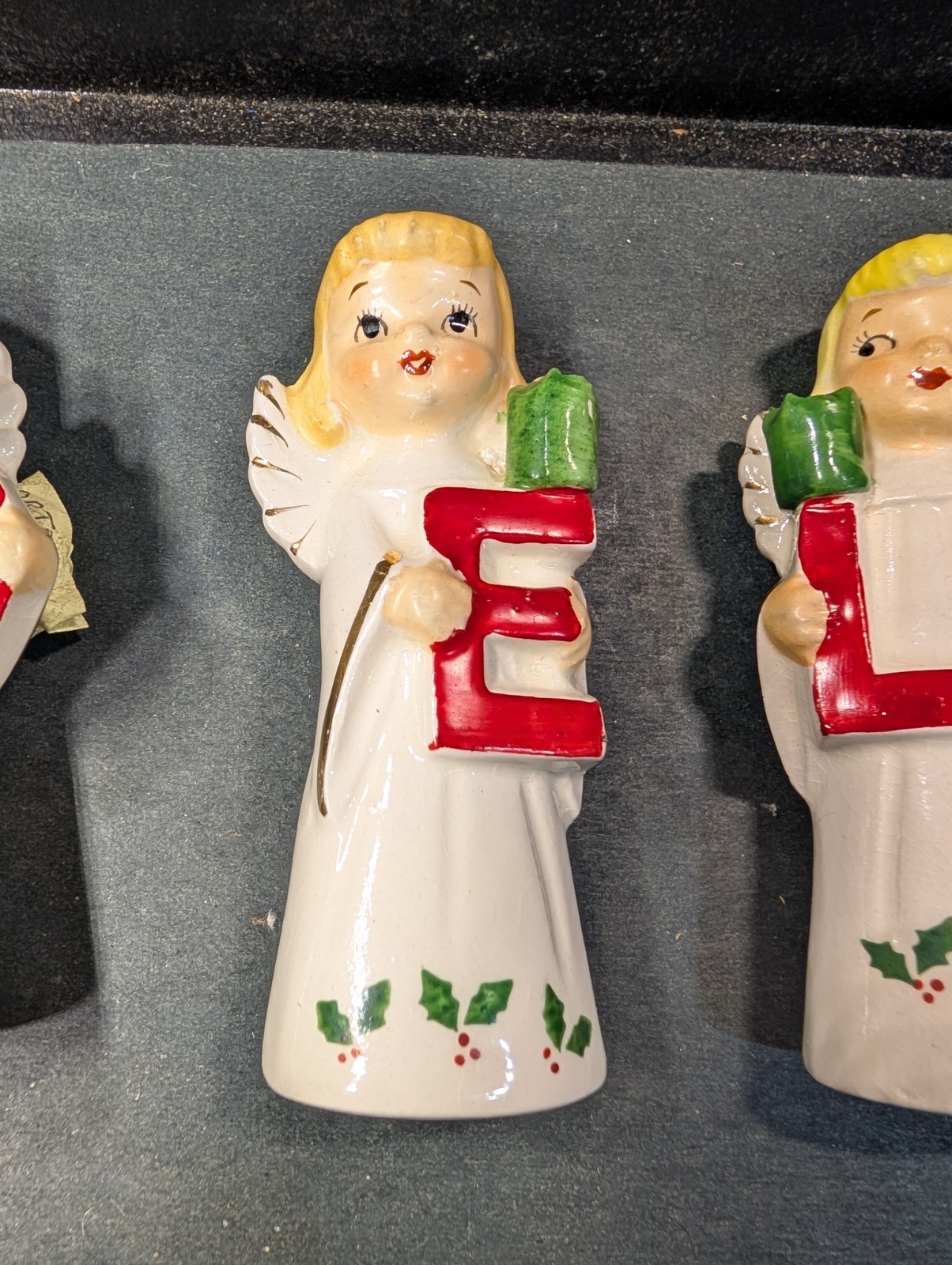 Vintage Original Tilso Japan Ceramic NOEL Christmas Angel Candle Holders