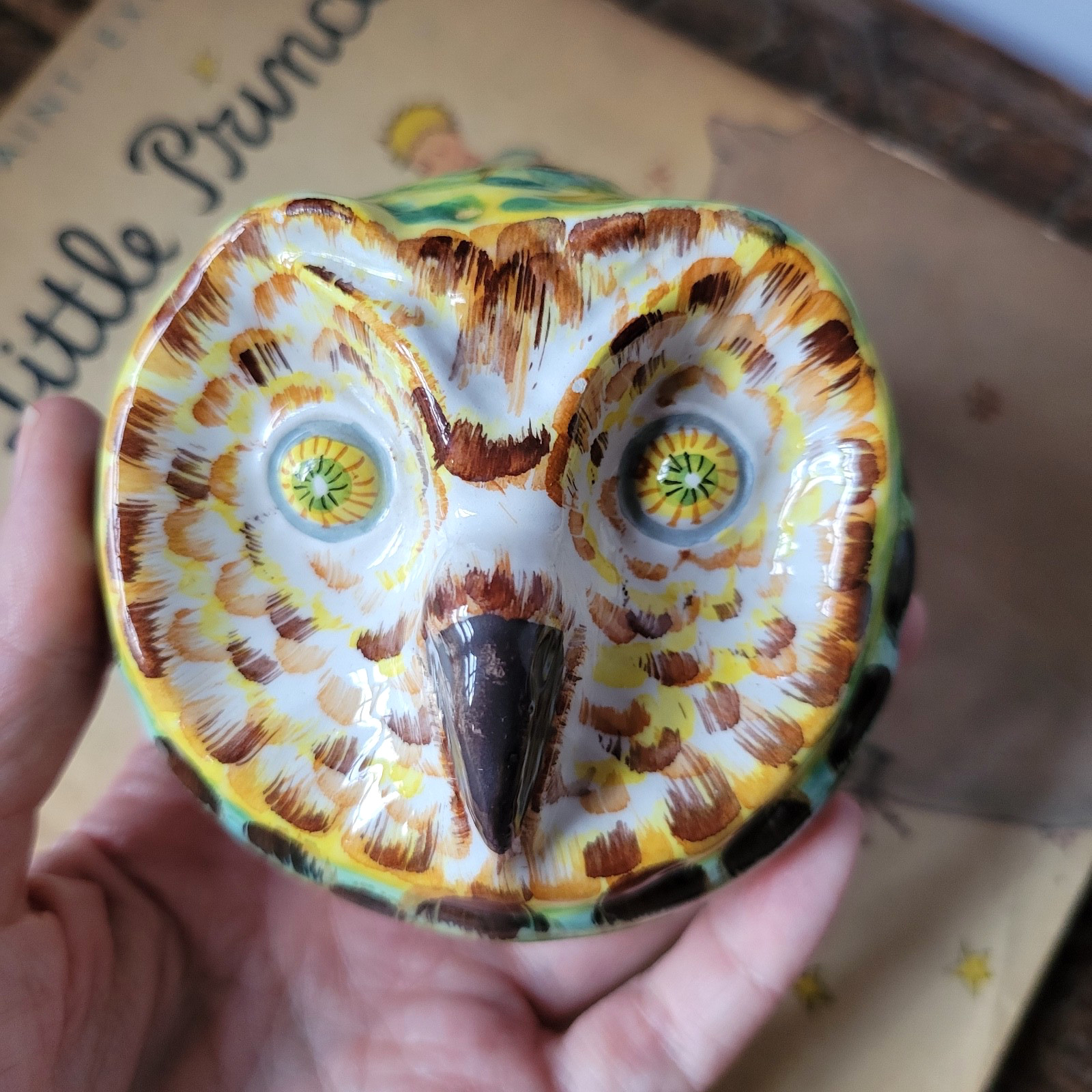 VTG Este Handpainted Owl Paperweight Owl Head Figurine Este Ceramiche Italy