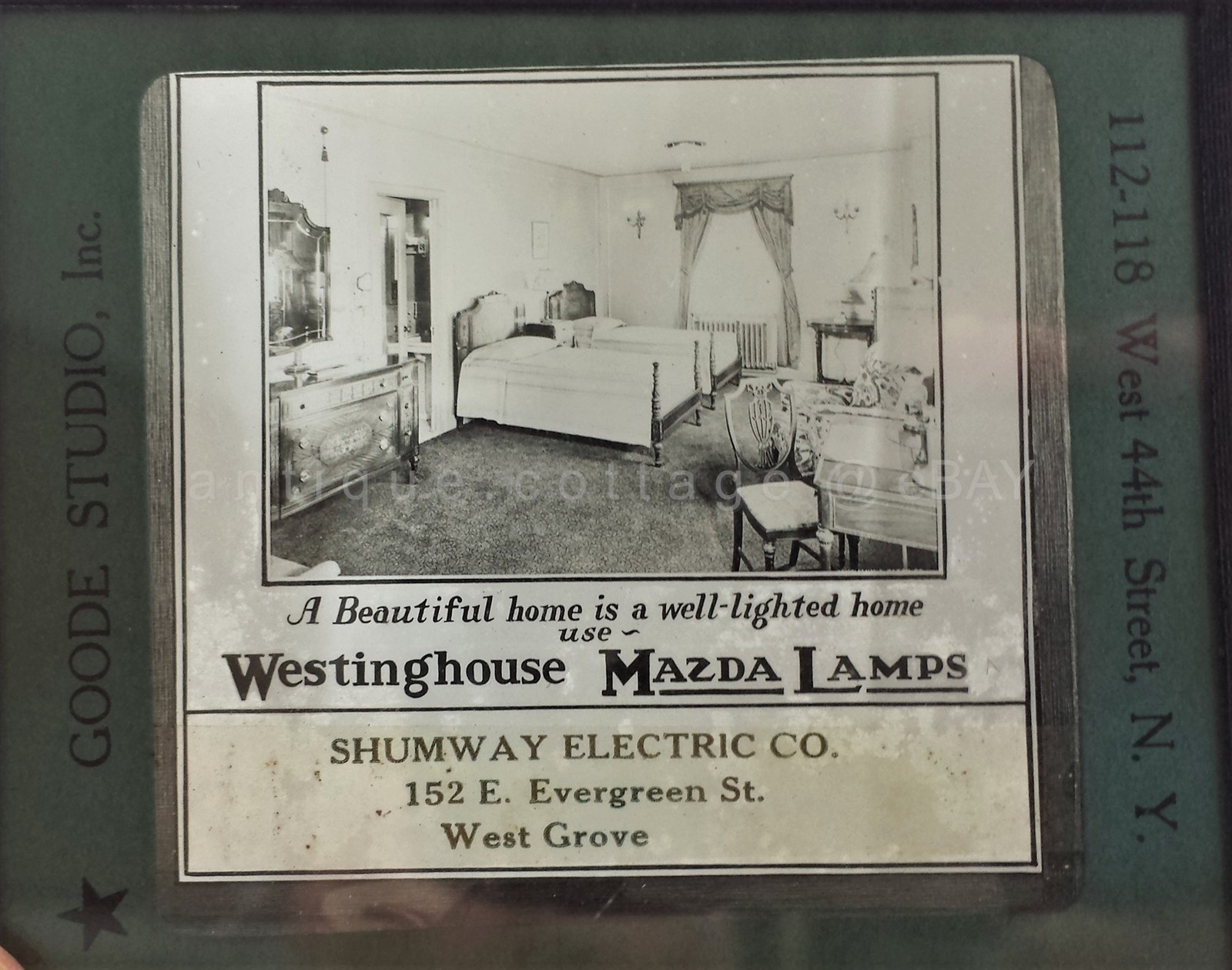 antique MAGIC LANTERN GLASS SLIDE west grove pa Westinghouse Mazda Lamp SHUMWAY