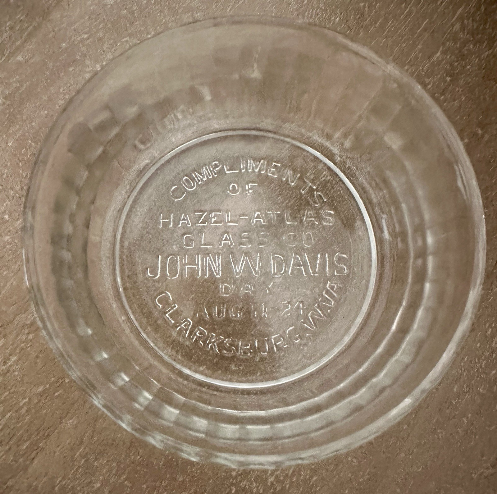 John W. Davis 1924 Day Compliments Hazel-Atlas Glass Co. Bowl Clarksburg, WV