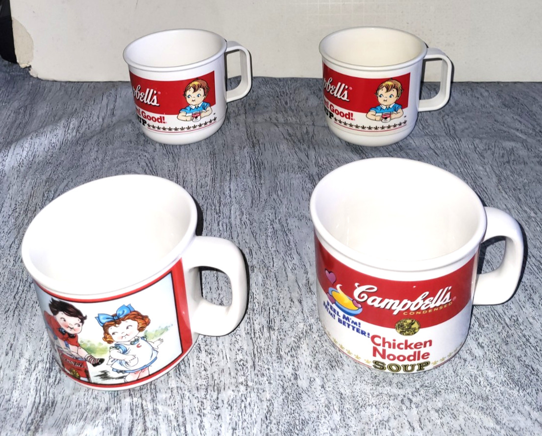 4 Campbells Soup Mugs Cups Vintage Various Designs 1992, 1997,  1998