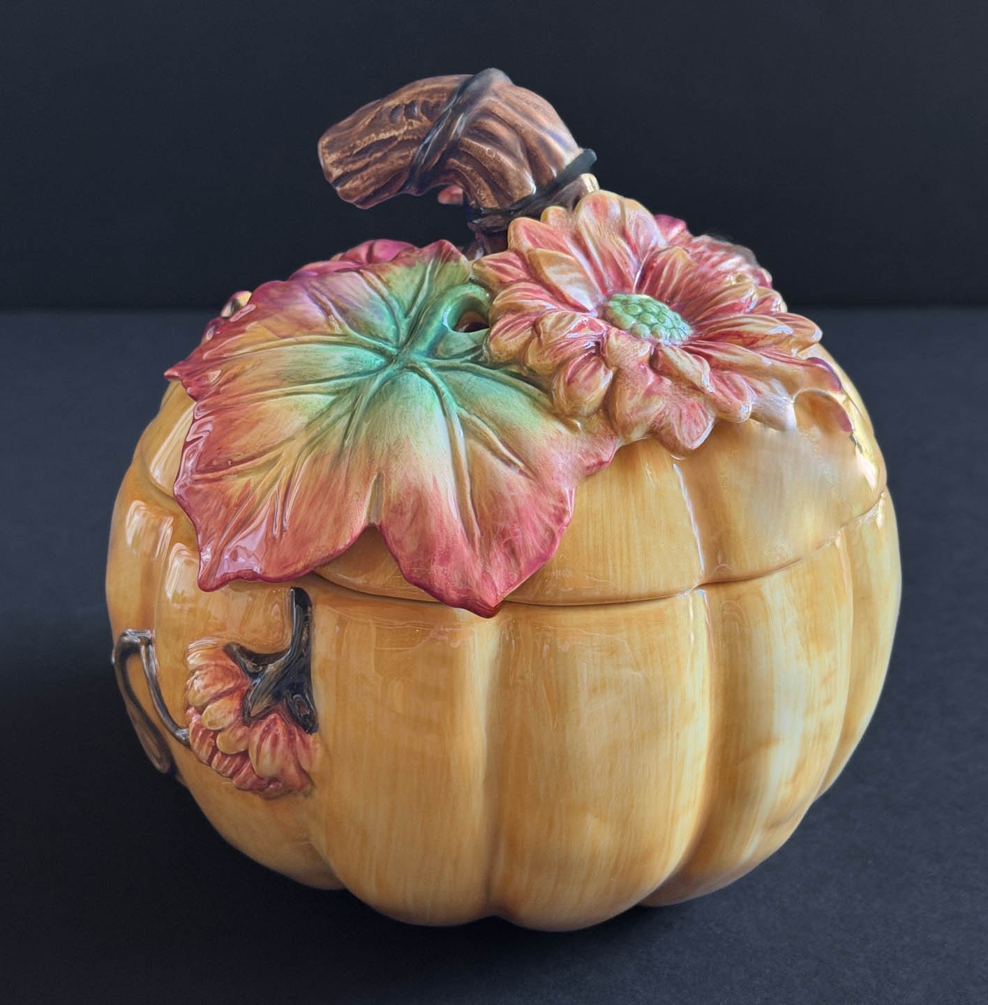 Retrd Fitz & Floyd Harvest Heritage Hand Crafted Ceramic Pumpkin Box