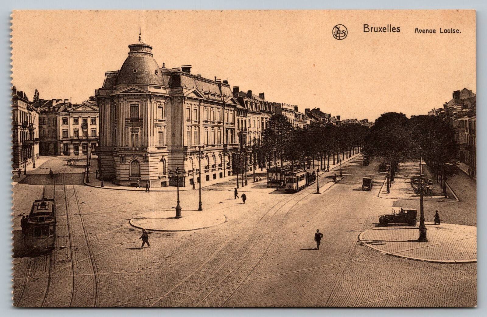 Postcard Bruxelles Avenue Louisee  Street Cars Trolly Belgium Antique