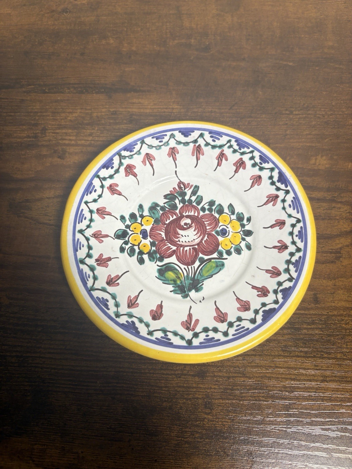Handpainted Small Trinket Dish/ Wall Hanging Plate Floral Signed 4.5”
