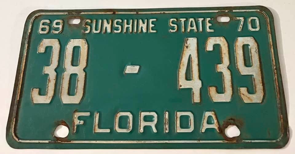Vintage 1969 1970 Florida License Plate 38 439 Levy County Williston Manatee Rd