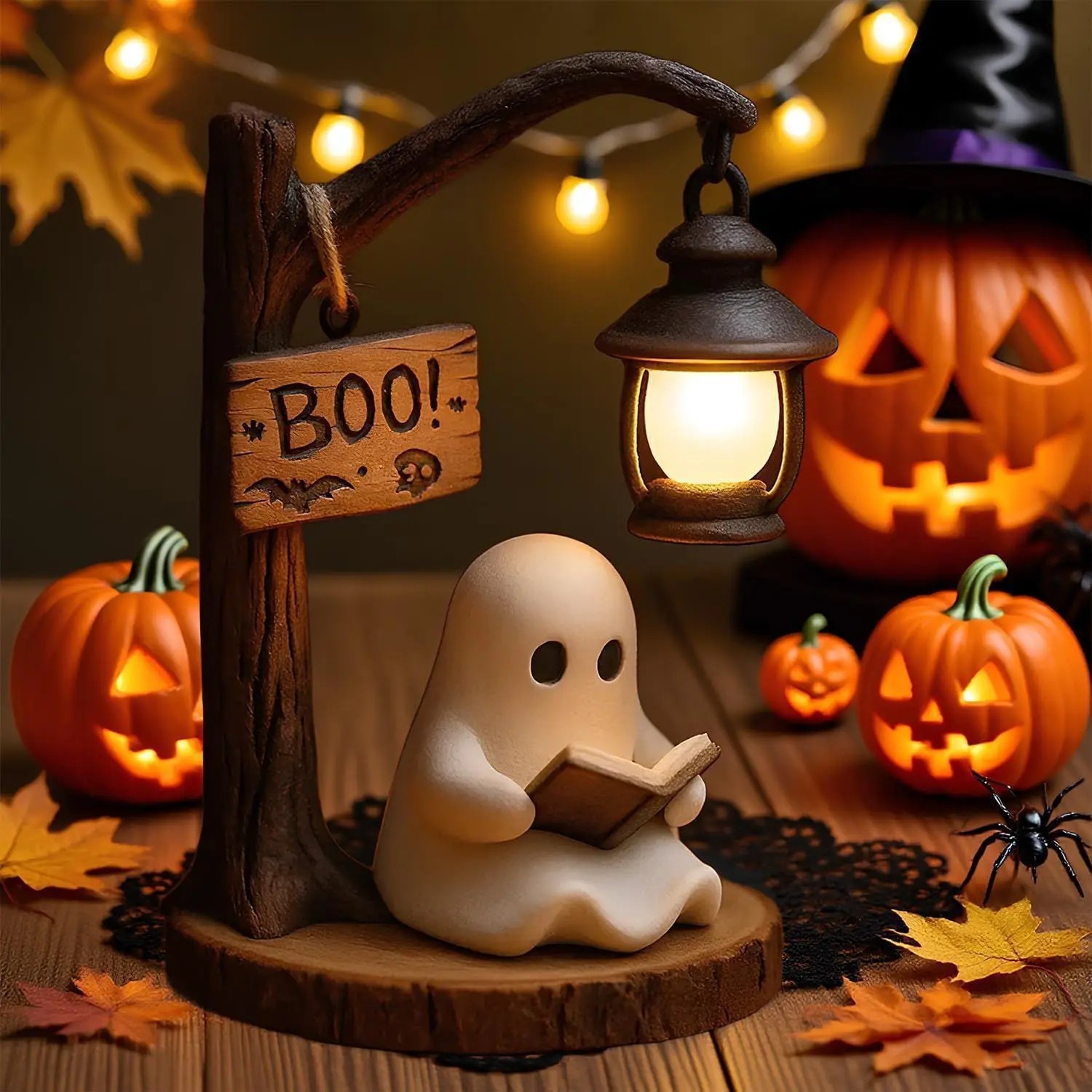 Halloween Witch Ghost 3D Resin Lantern Spooky Indoor Outdoor Party Decor