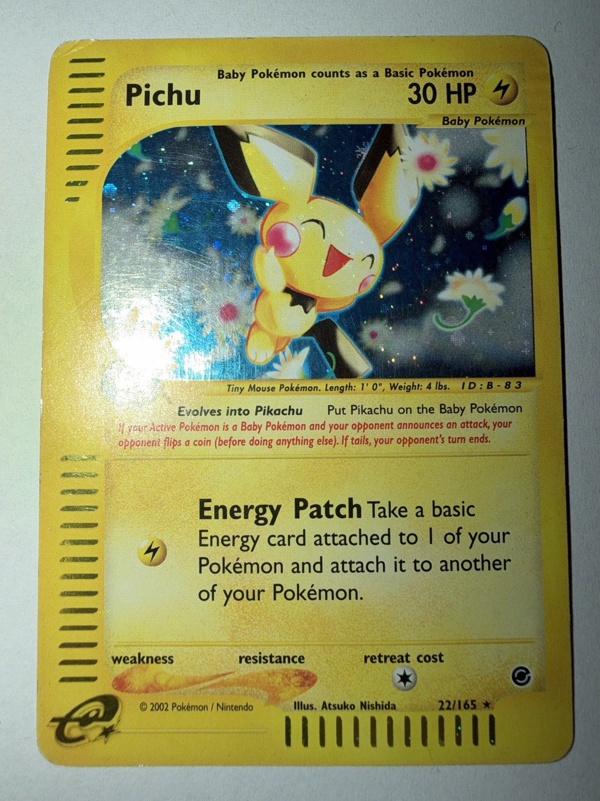 Nintendo Pichu Expedition Base Set 22/165 Holo Rare 2002 English 30 PL