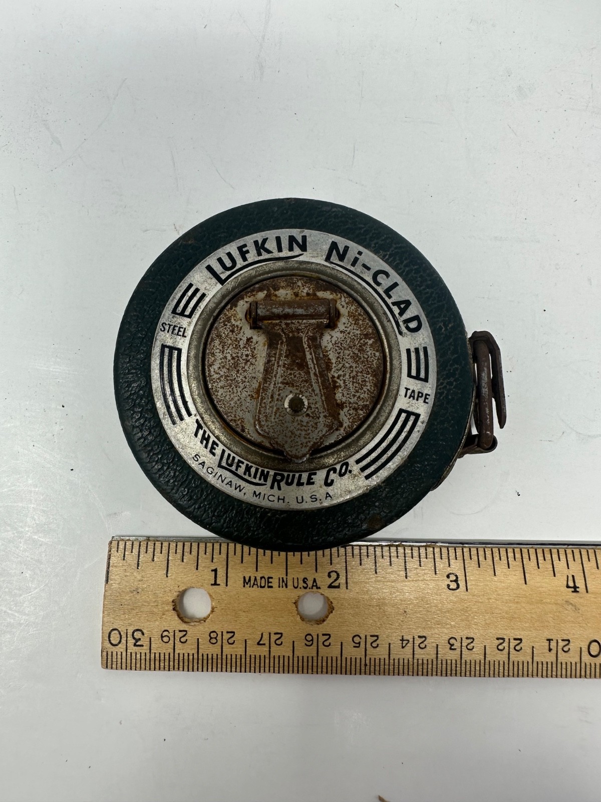 Vintage Lufkin Ni-Clad 25 FT Steel Tape Measure 25\' Lufkin Rule Co Green C0
