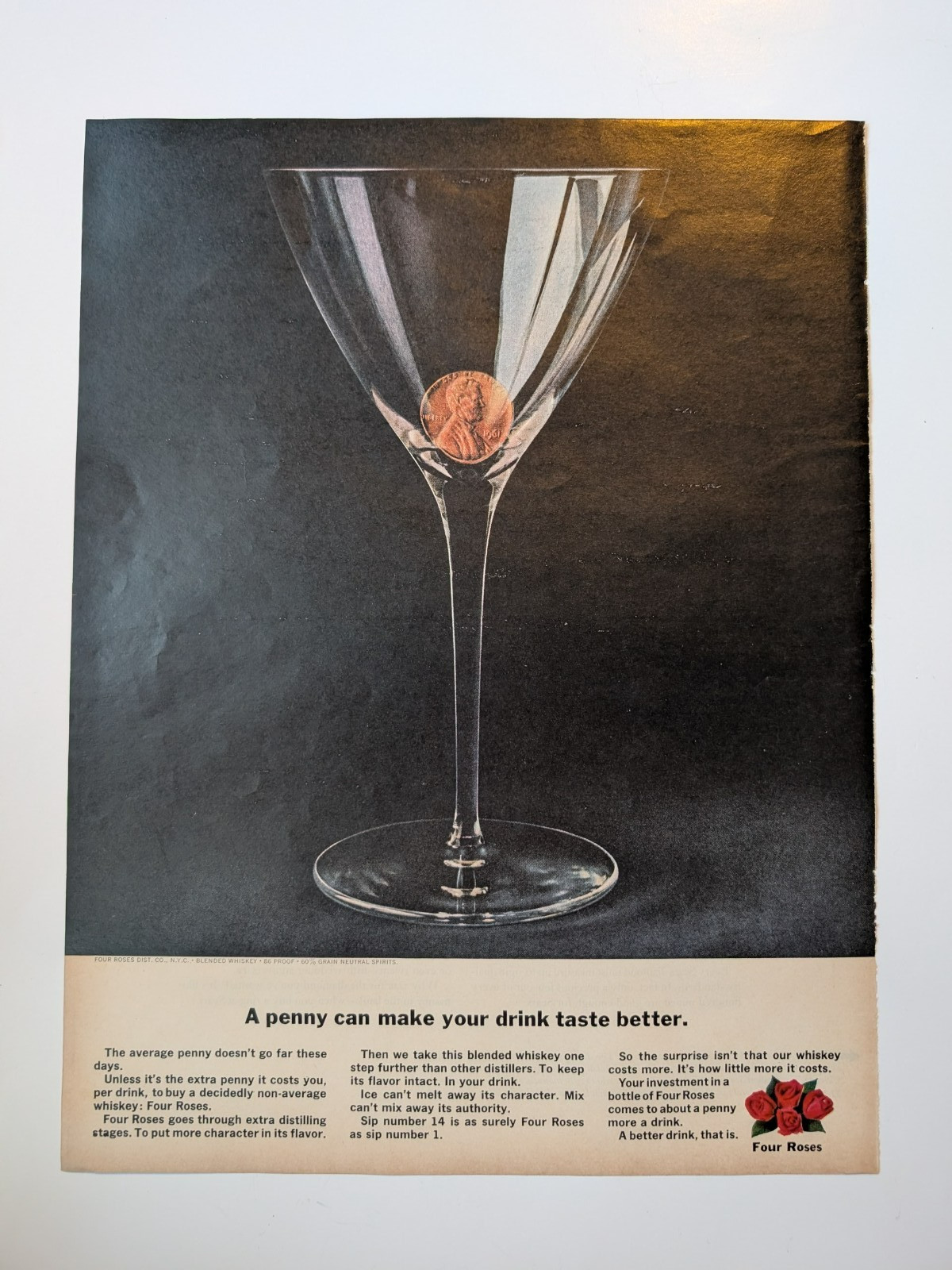 (2) 1960s Four Roses Whiskey Liquor Alcohol Ephemera LIFE Magazine Ads 