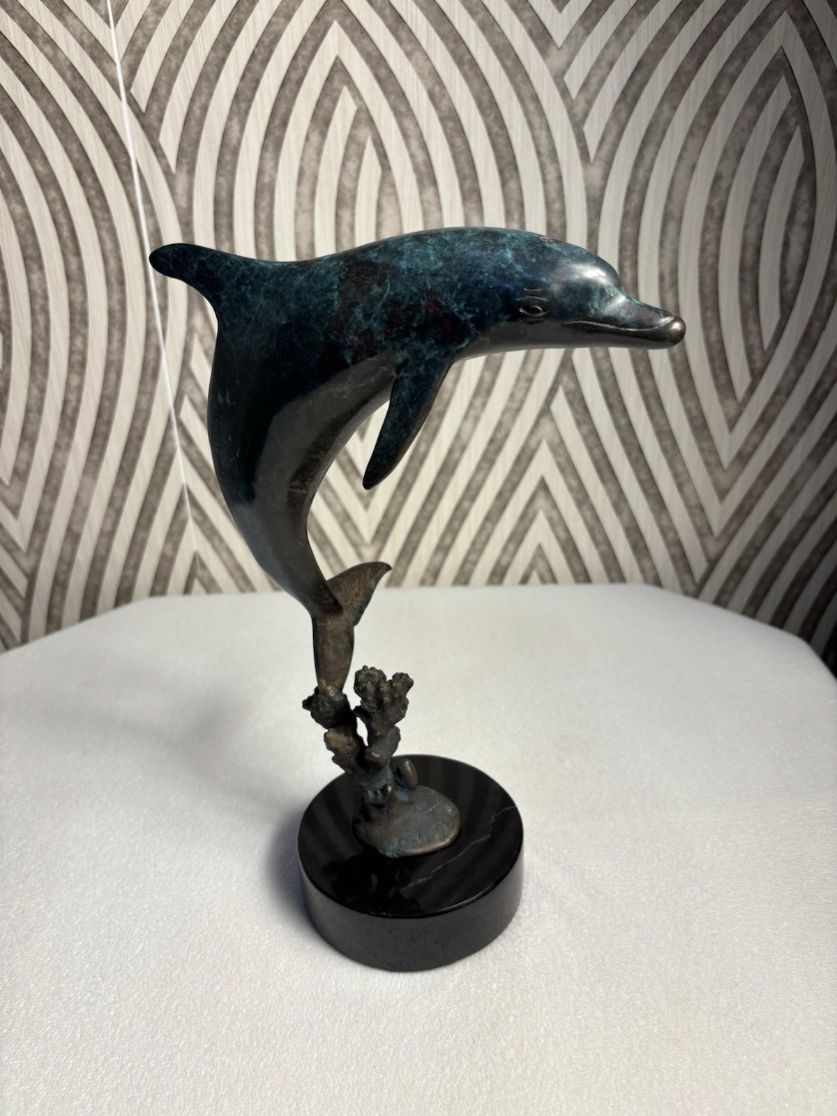 Beautiful Bronze And Marble Dale Evers Majestic Dolphin Sculpture Signed