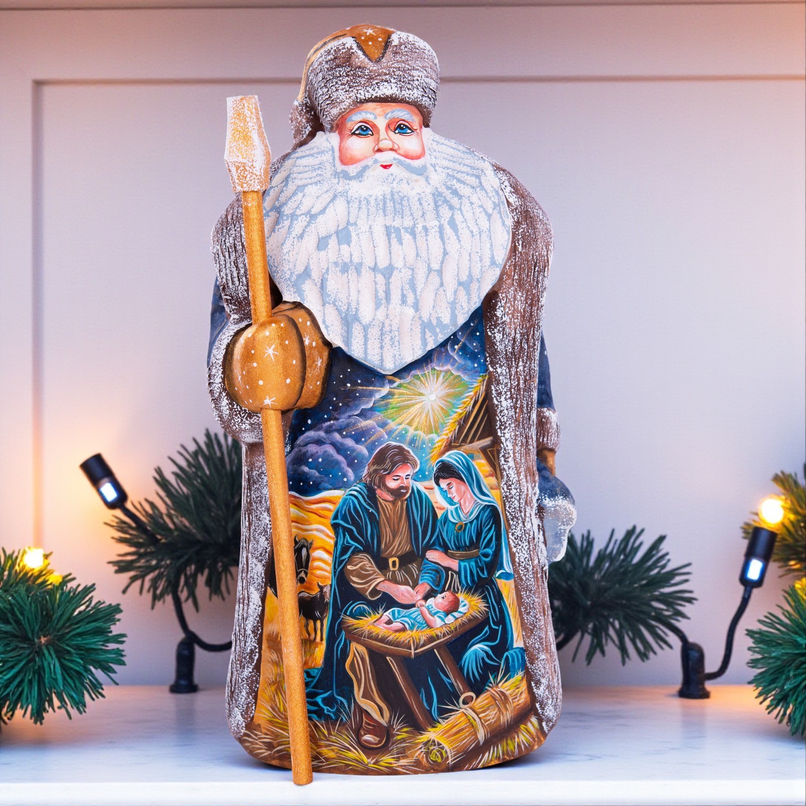 Wooden hand carved Santa Figurine 9.5\