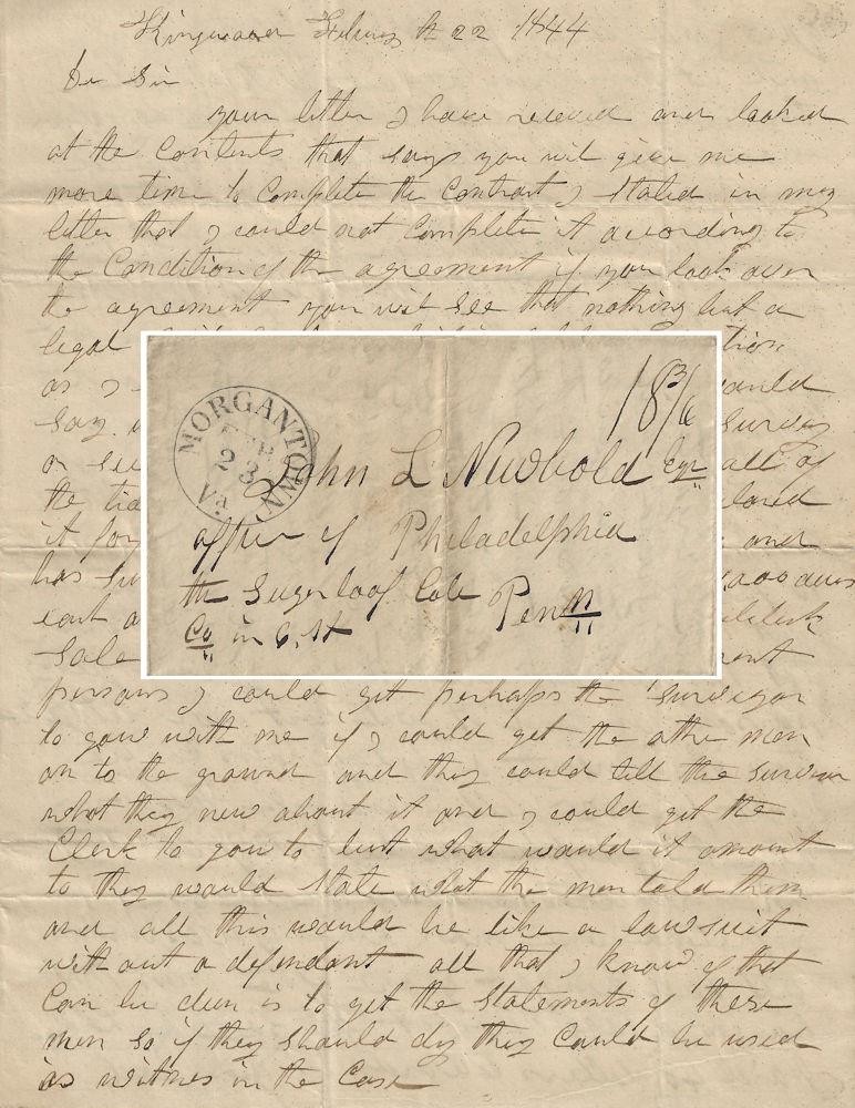 1844 - Stampless Land Speculation Letter from Western (now West) Virginia