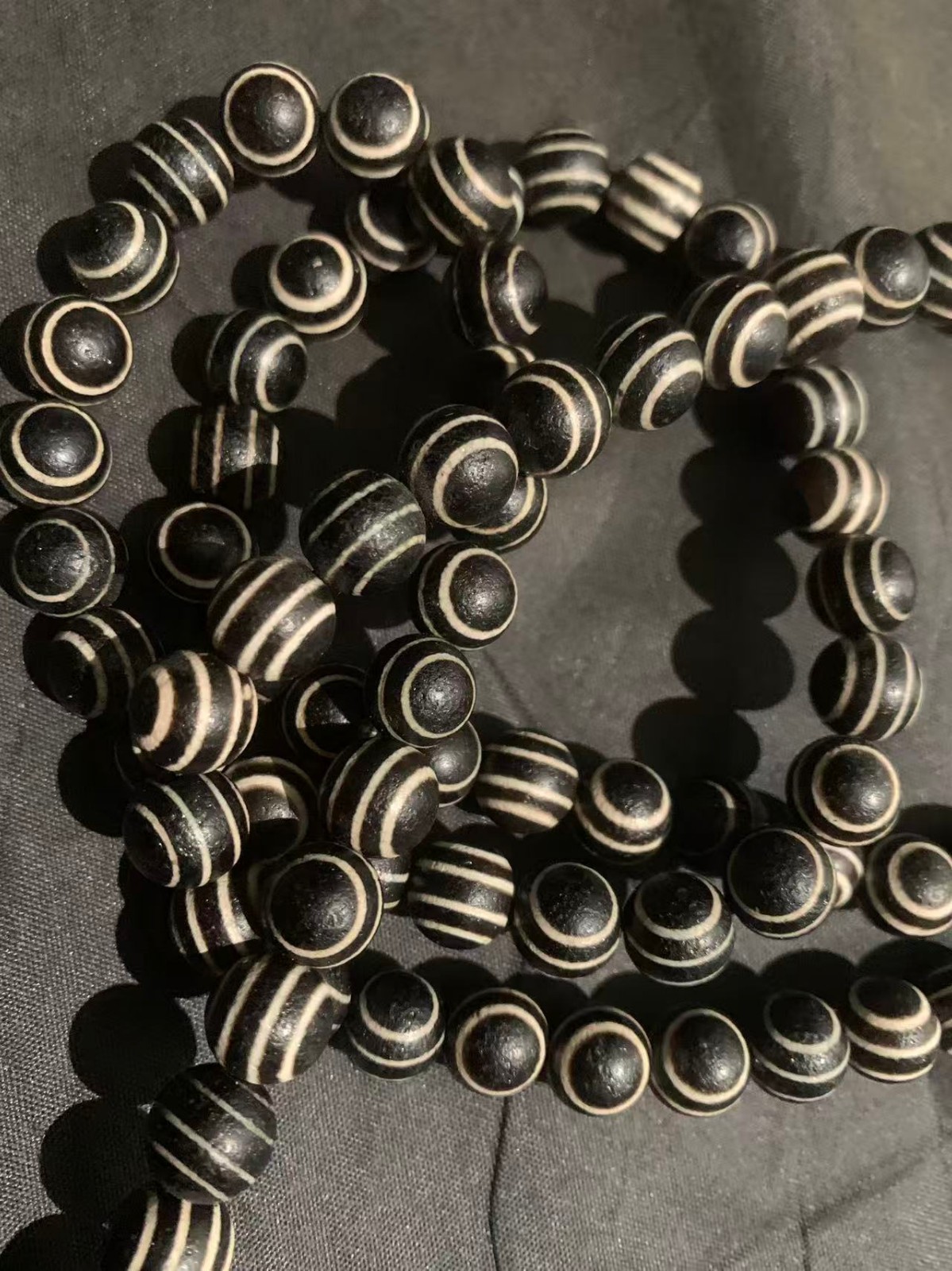 Rare Tibetan Natural Old Agate Dzi *4Stripes* 108 Beads Necklace 