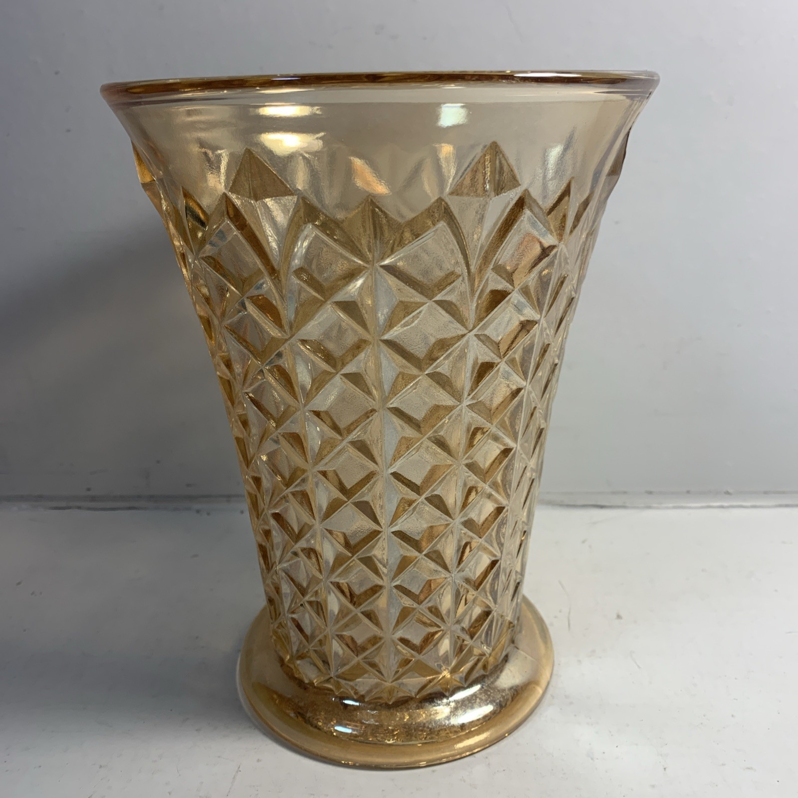 Vintage Jeannette Glass Marigold Carnival Waffle Diamond Cut Iridescent 7
