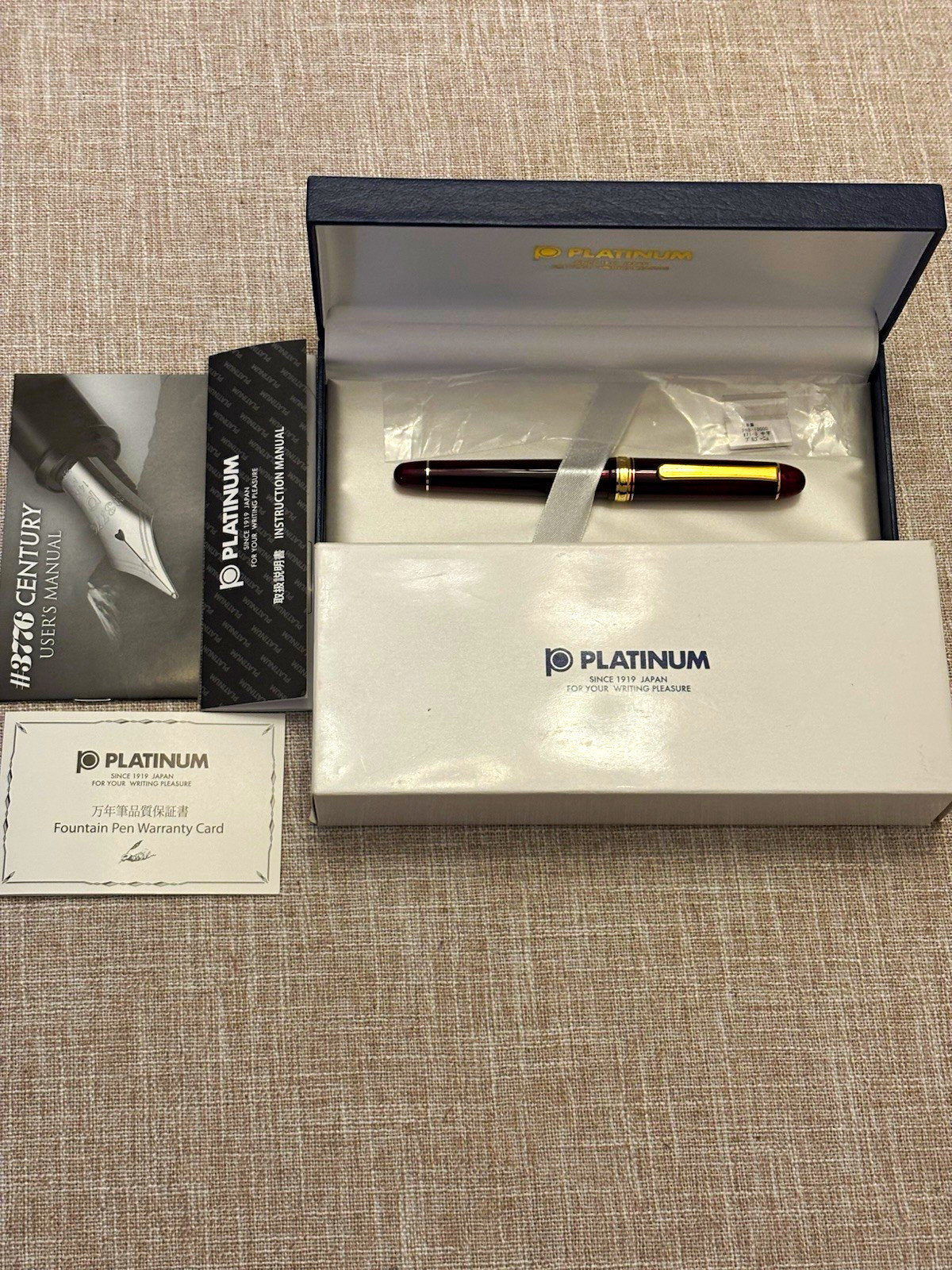 Platinum #3776 Century Burgundy Resin Fountain Pen 14K Gold M Nib Gold Trim