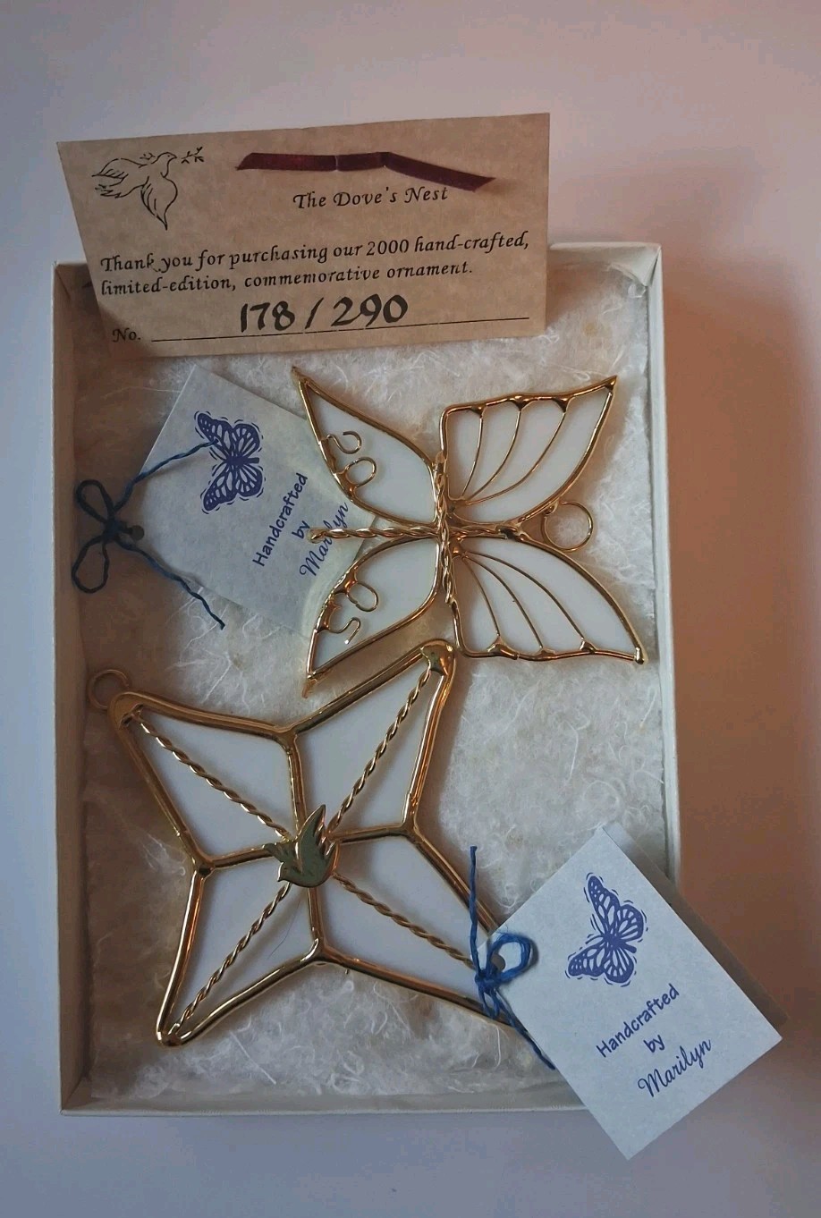 The Dove\'s Nest Stained Glass Ornaments Lot of 2 Handcrafted Marilyn 2005 LTD