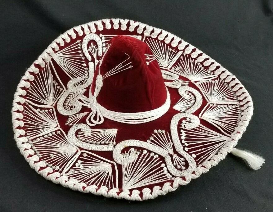 Vintage Pigalle Sombrero Red W/ White Accents 7 3/4
