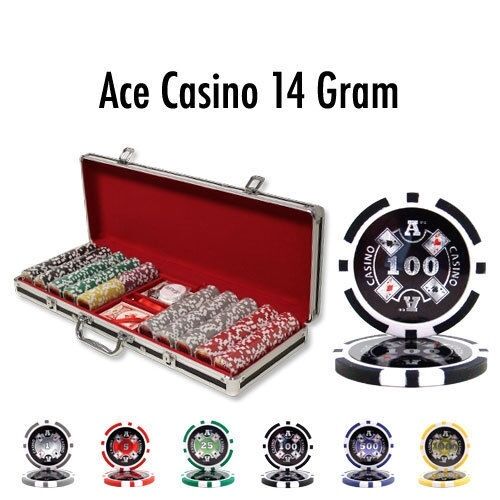 500 Ct Ace Casino 14 Gram Poker Chips, 2 Card Decks, 5 Dice, Dealer Button