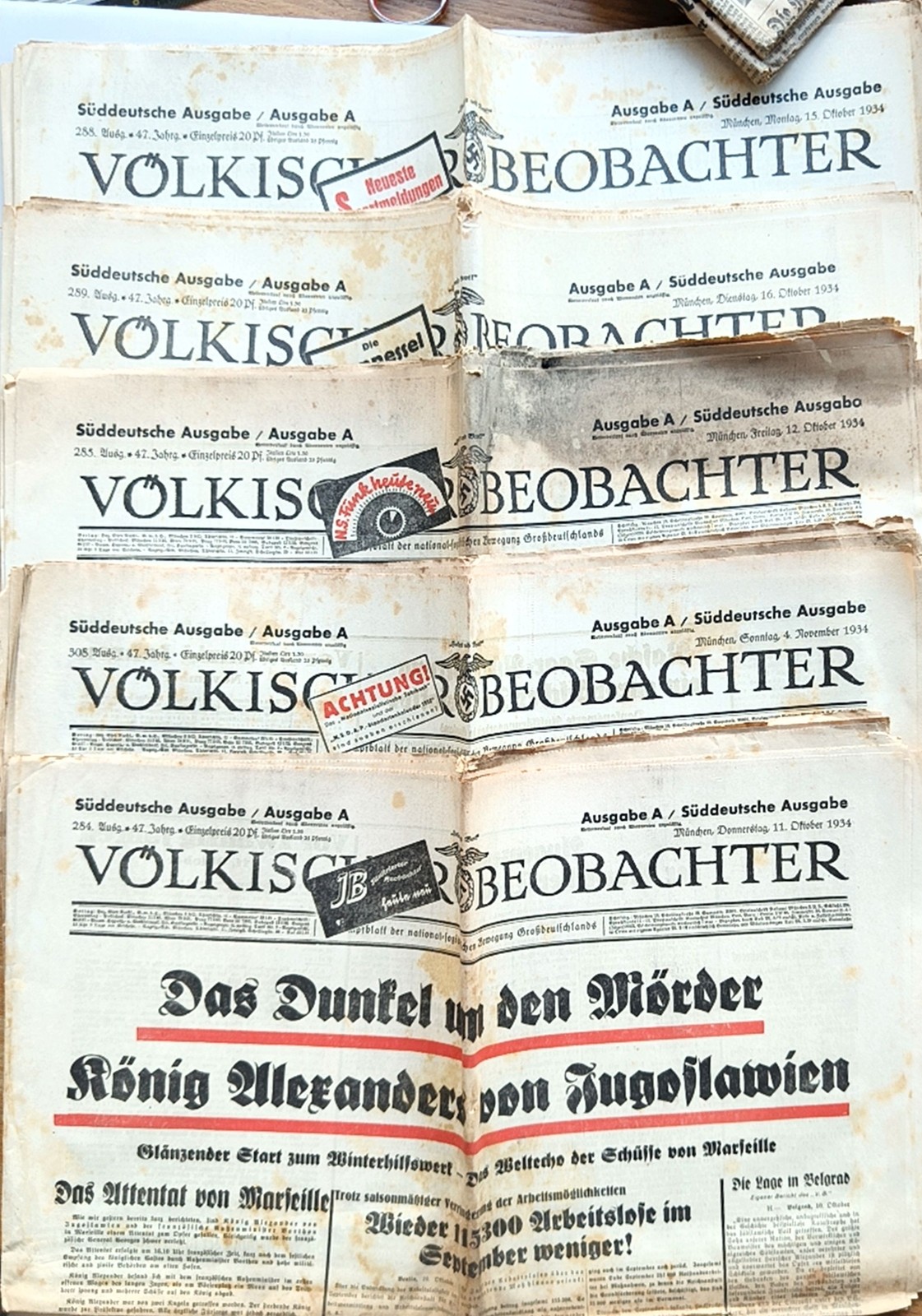 Lot of 5 vintage Völkischer Beobachter newspapers 1934 Süddeutsche Ausgabe