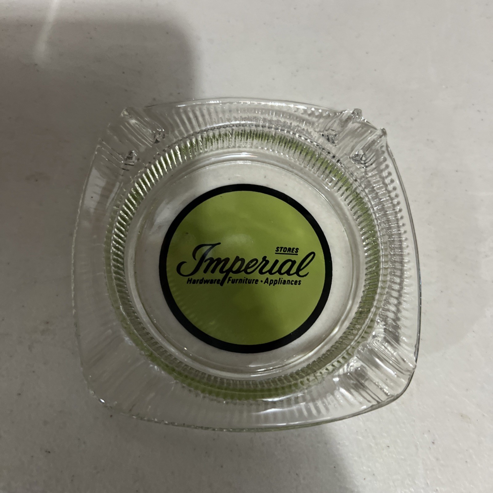 VINTAGE Imperial Department Store Glass Ashtray Hardware Furniture Appliances