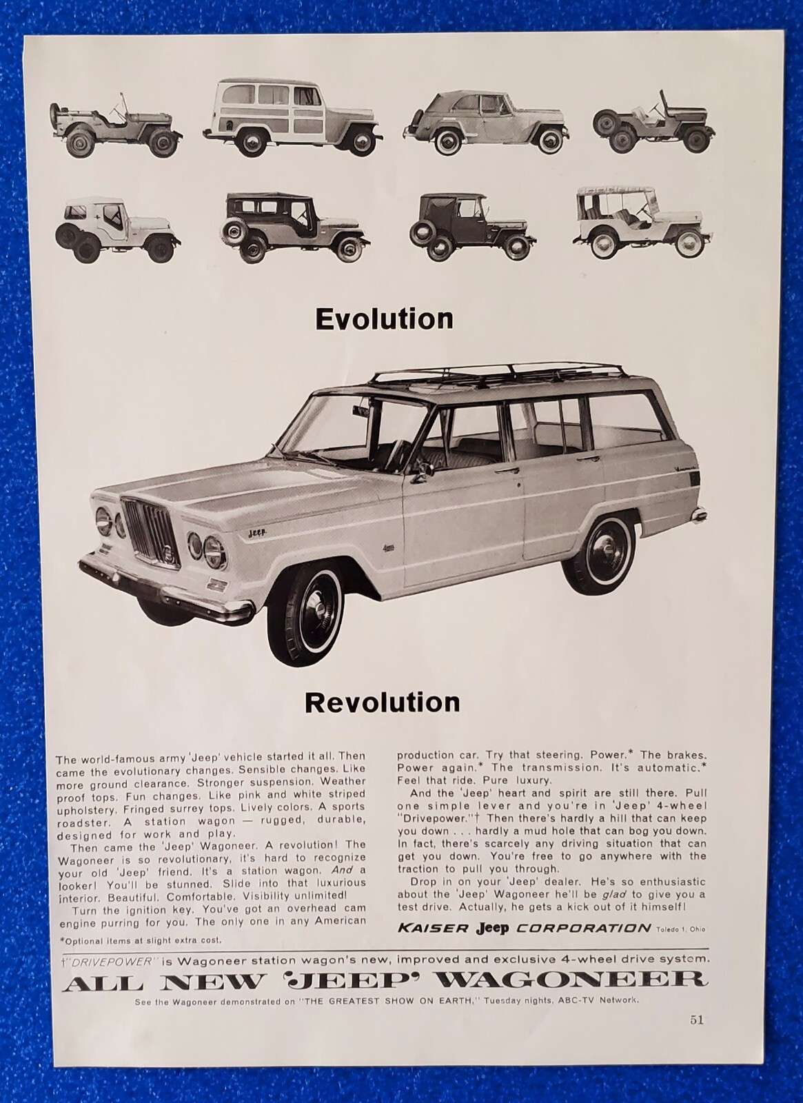 1964 KAISER JEEP WAGONEER ORIGINAL PRINT AD \