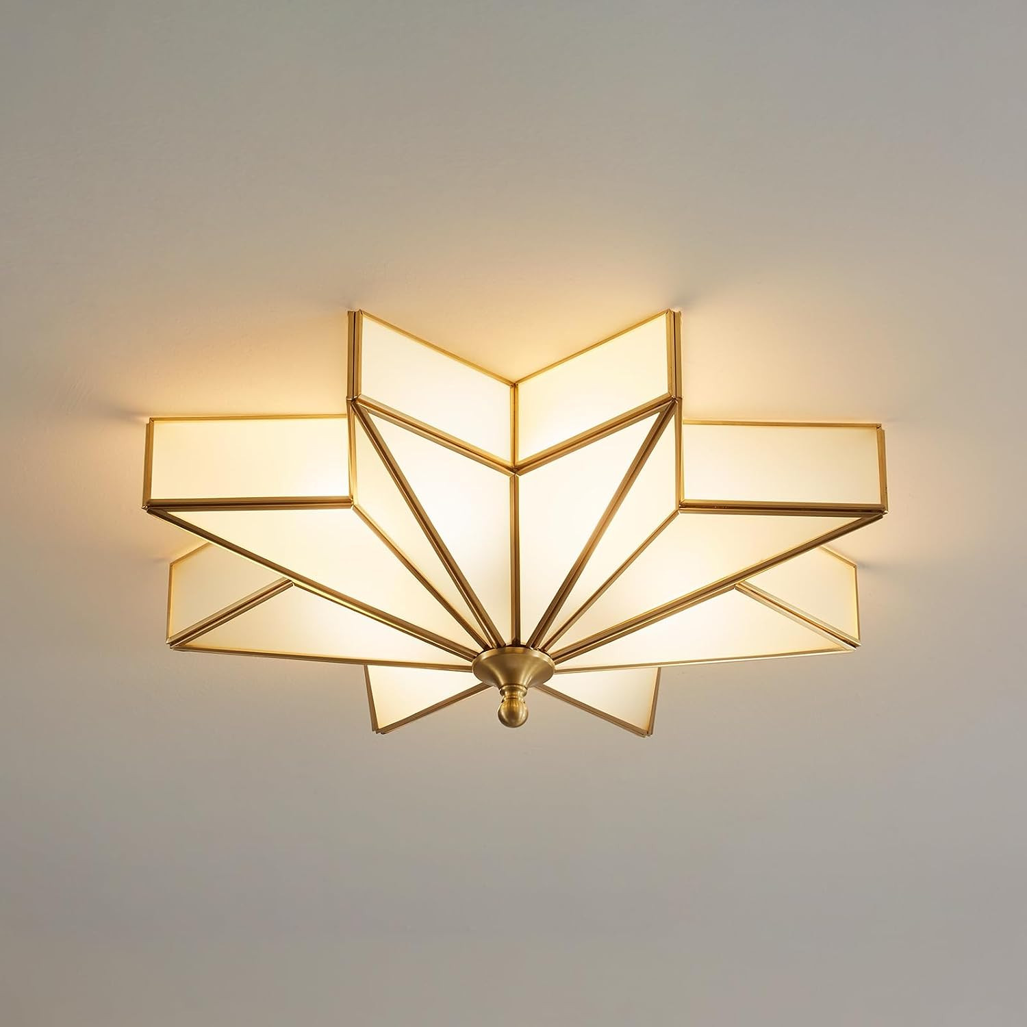 Star Brass Ceiling Light - 19.7 in Large Gold Milk Glass Flush Mount