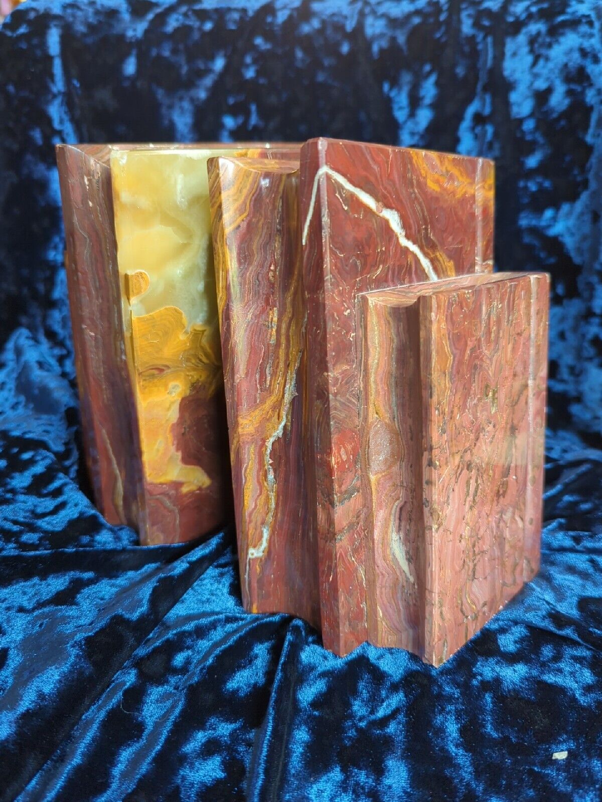 Vintage 2pc  Natural Stone Super Heavy 16.6  Books Shape Brown Green Yellow 