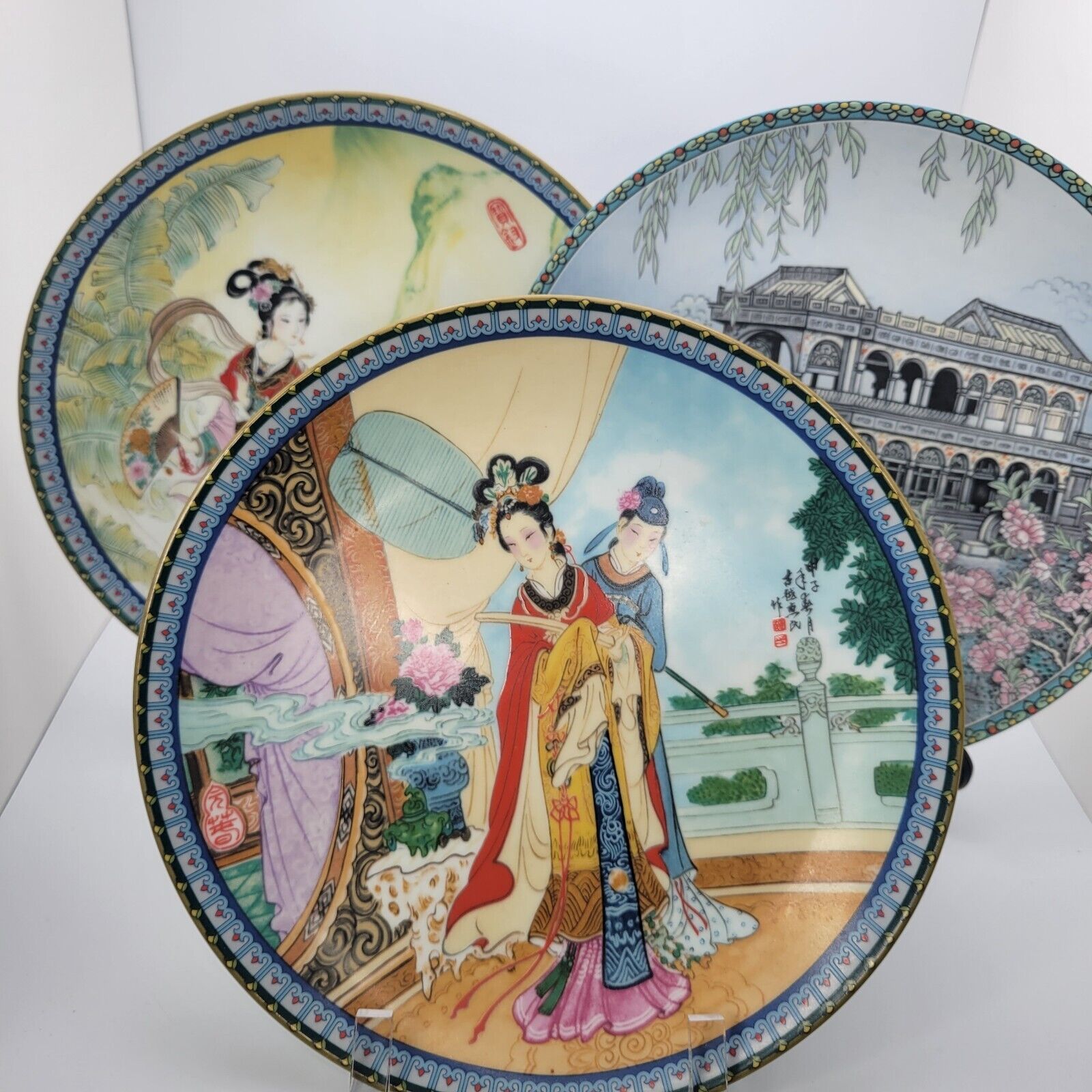 3 Vintage Imperial Jingdezhen Porcelain Artist Object Plates Painted \'85 \'86 \'88