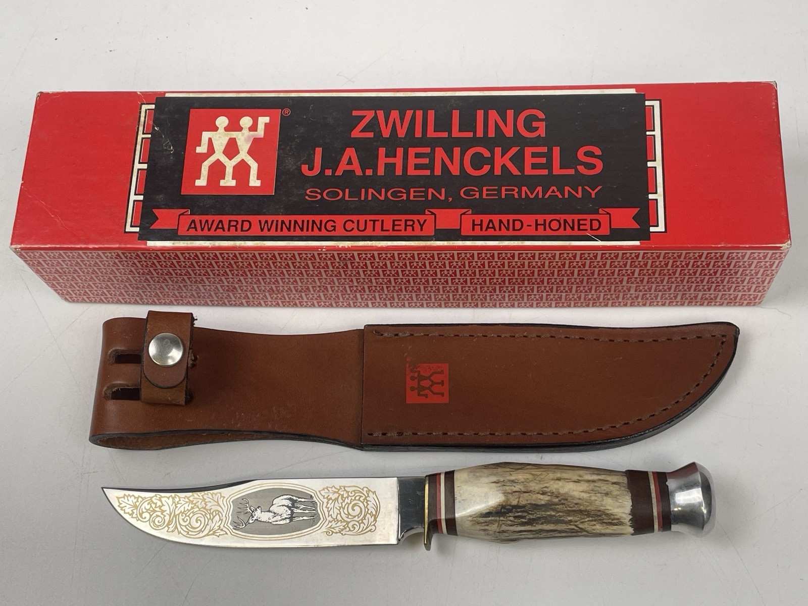 Zwilling J.A. Henckels HK 500 Deer Stag Handle Knife w/ Sheath & Original Box