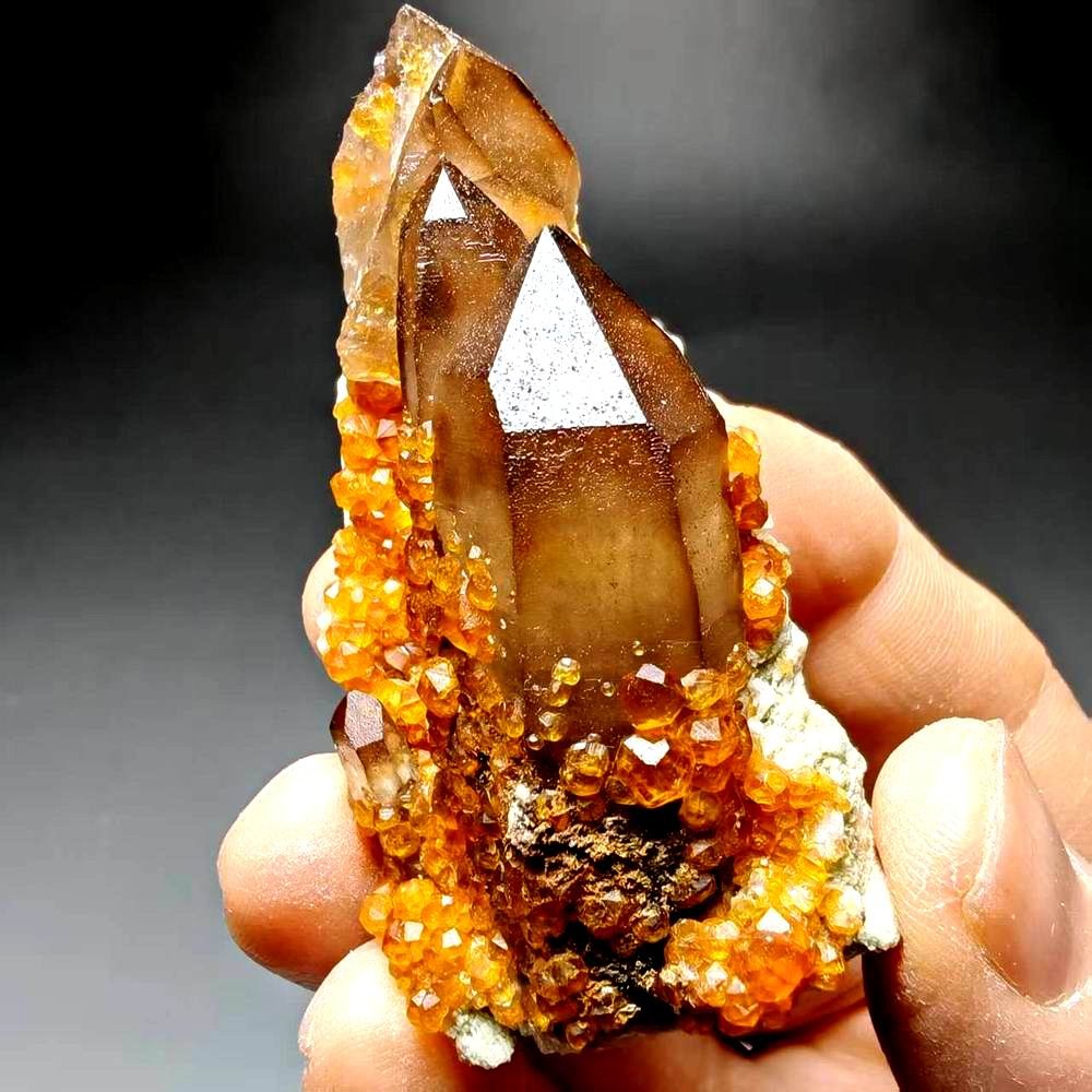 62gm Smoky Quartz+Spessartine Garnet on Matrix,Tongbei,Fujian,China