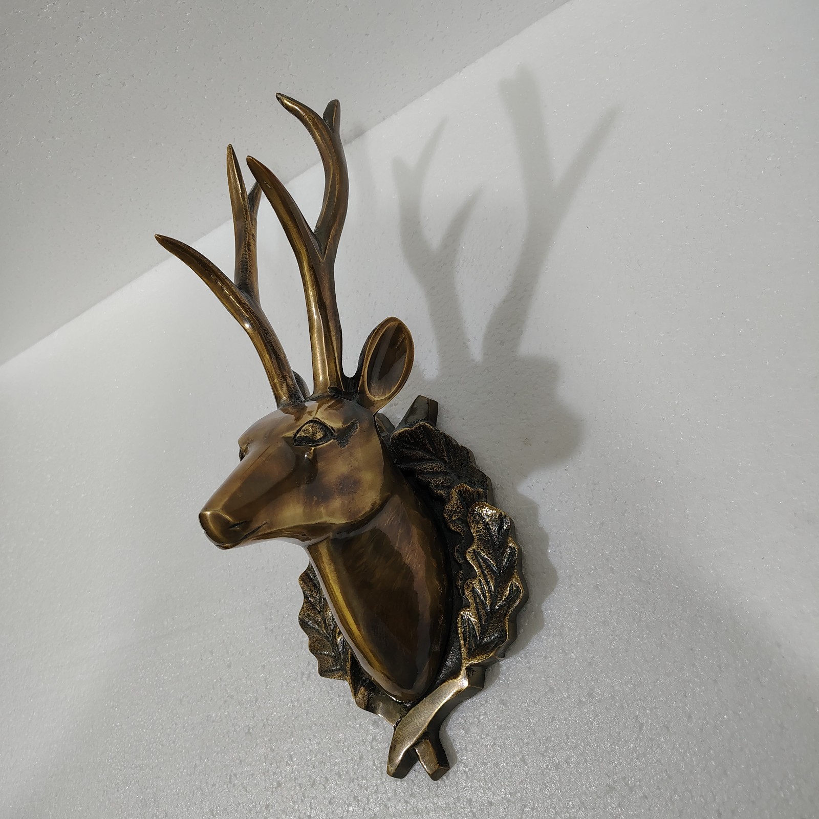 Metal Wall Mount Deer Head Stag 13 inches Figurine Statue Brass Antique Finish