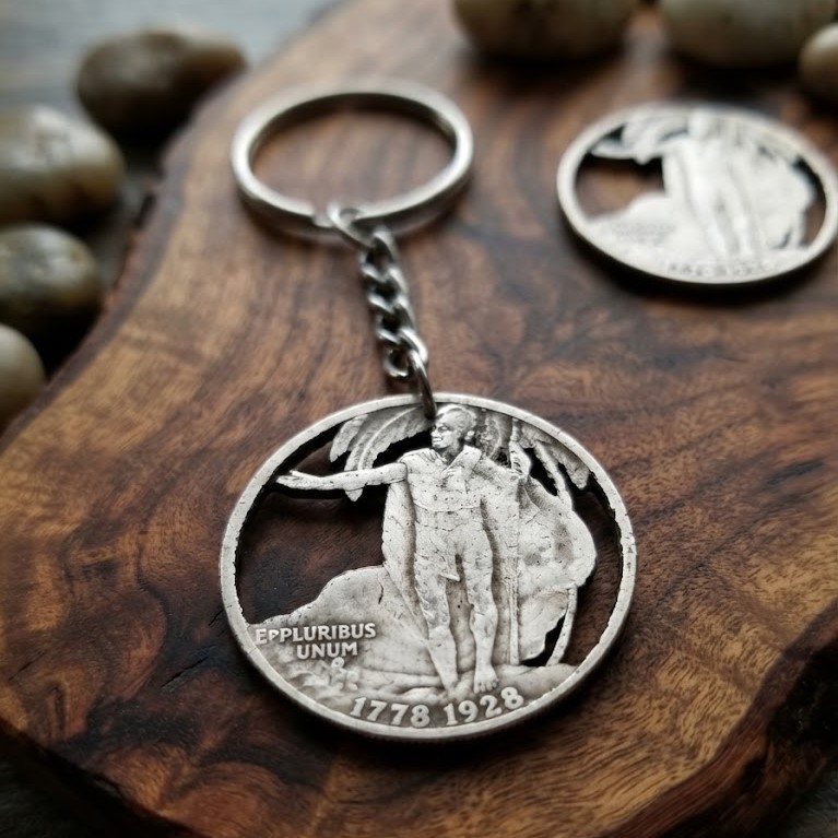 1928 Hawaii Half Dollar Cut Coin Keychain US American Custom Coin Jewelry