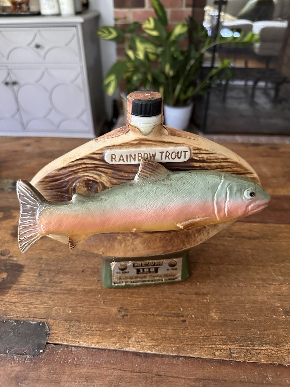 Quirky Vintage Jim Beam Rainbow Trout Fish Decanter Fishing Hall of Fame 1970s