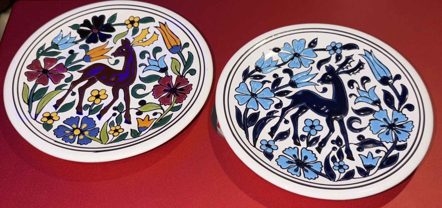 Vintage Manousakis Keramik Rodos Greece Hand Painted Ceramic Plates Coasters