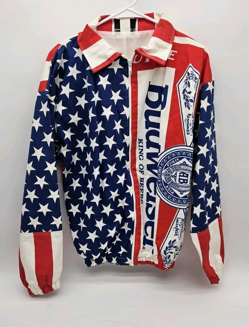 Vintage 1990s Budweiser Anheuser-Busch American Flag Zip-Up Cotton Jacket Size M