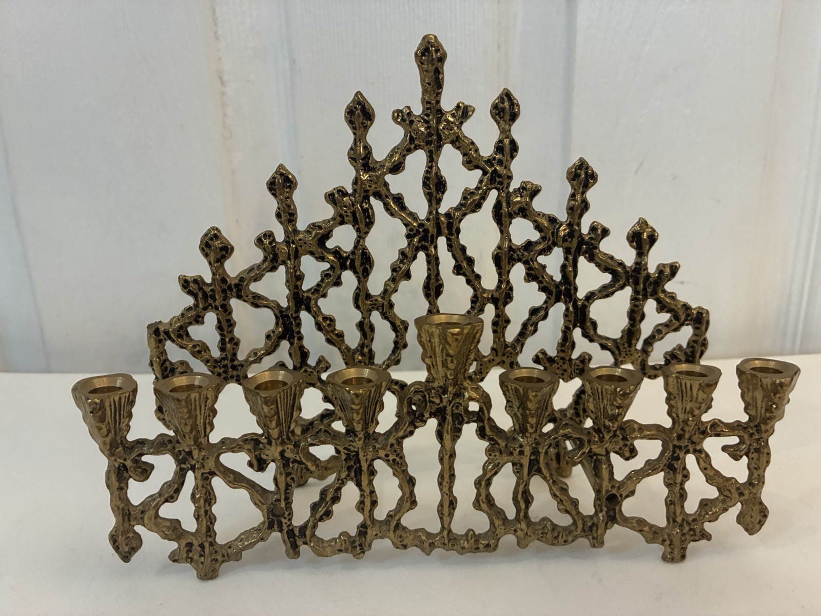 Vintage 70s Brutalist Brass Hanukkah Menorah Judaica Tamar 345 Israel MCM