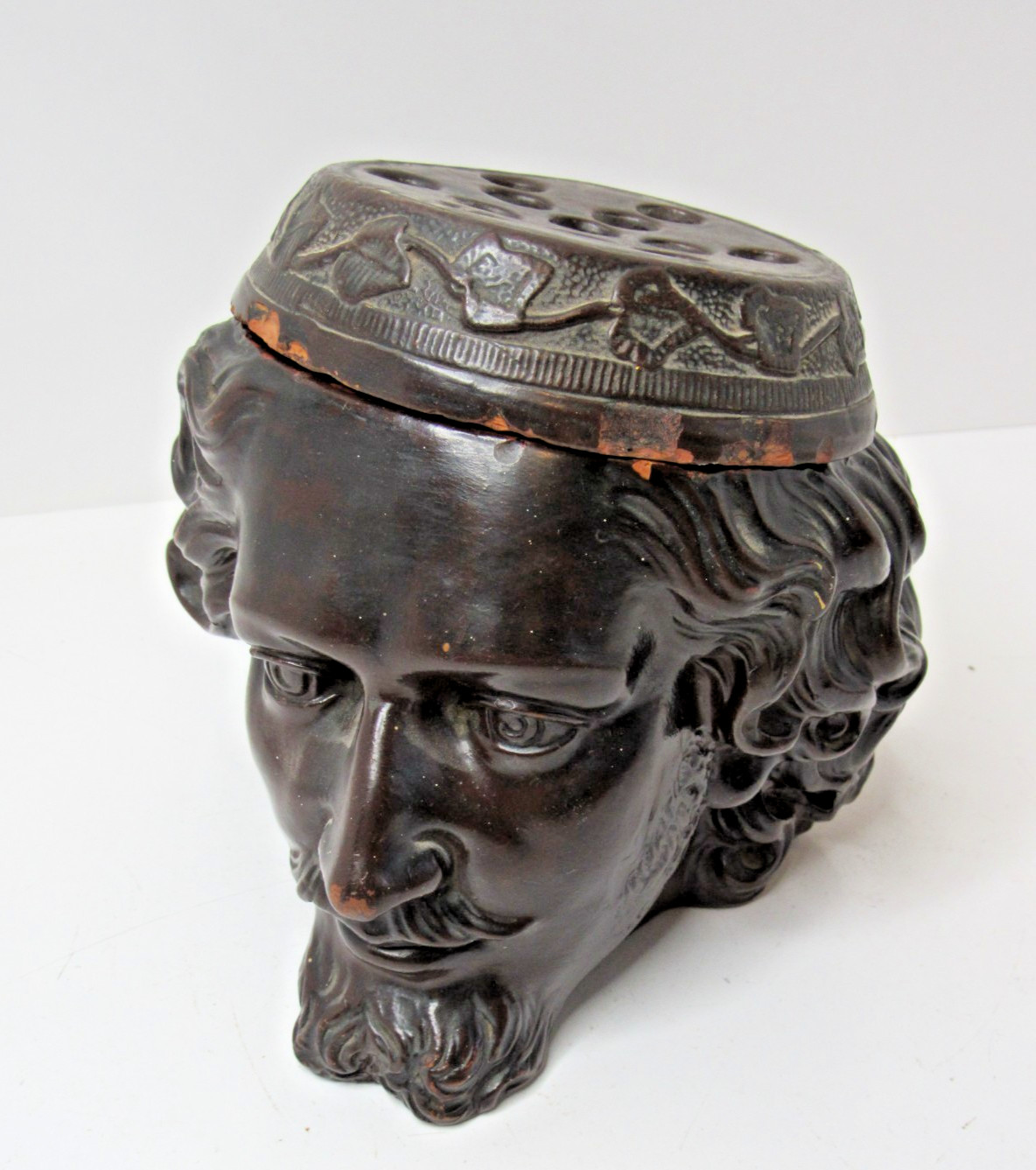 Rare Antique Vintage Tobacco Terracotta  Cigar Jar Humidor  Face Head U&C 448