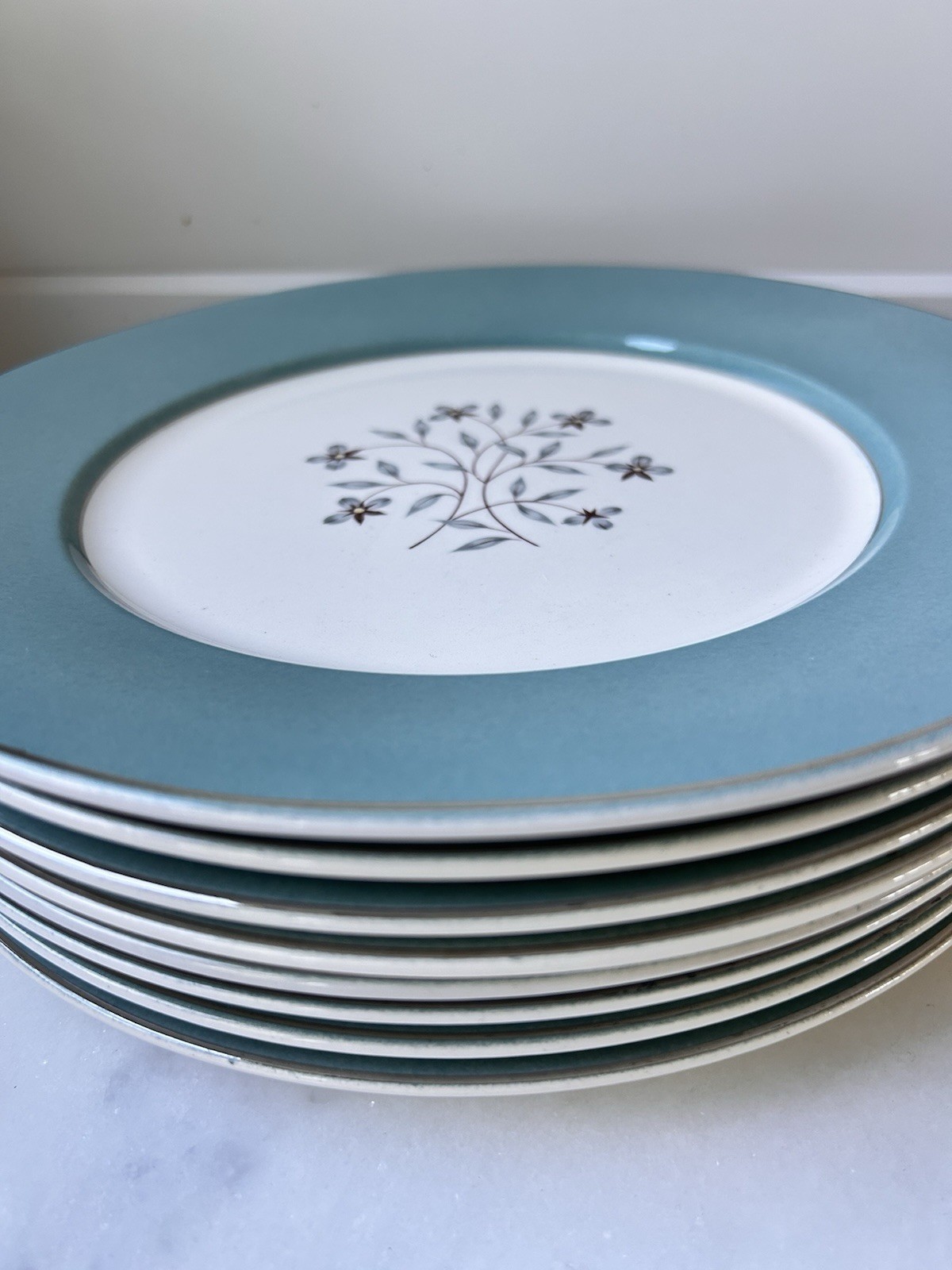 Grant Crest Empress China 10” Dinner Plates Silver Trim Set of 8