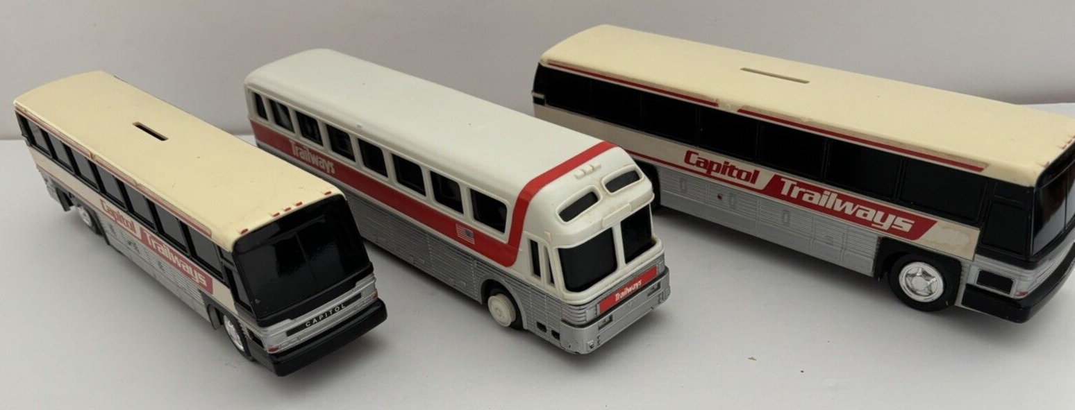 Lot of 3 Vintage Plastic Trailways Buses - One Friction & Two Banks