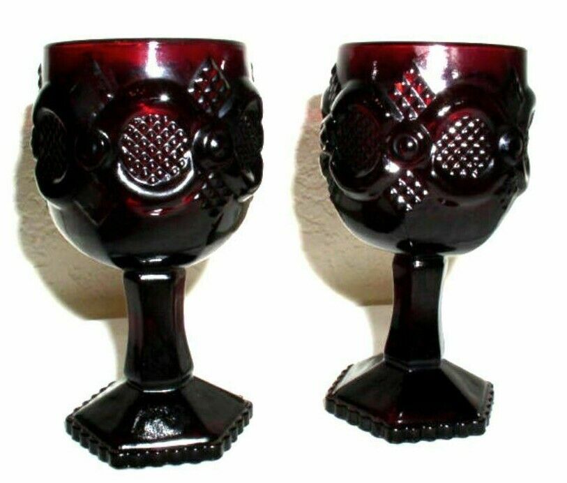 Vintage AVON Cape Cod Ruby Red Cordial Glasses Set(2) Pre Owned 