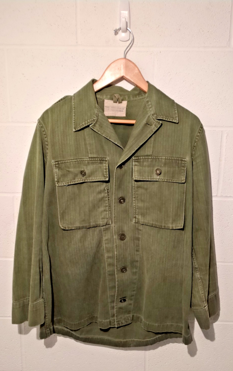 VTG 1972 Dutch Army Field Jacket Olive Green Cotton Striped Estimated Size Large