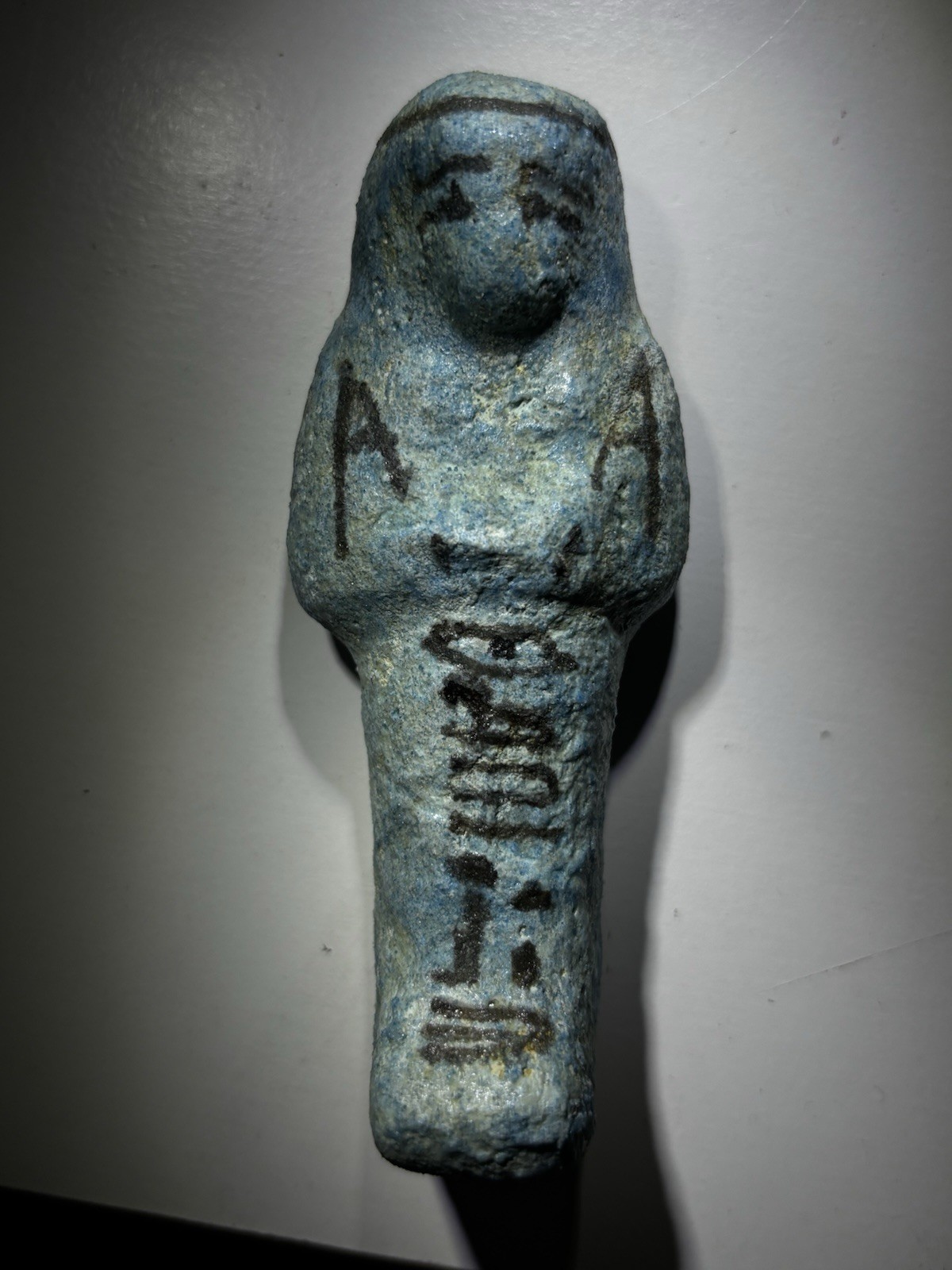 Ancient Egyptian turquoise-blue Faience Ushabti for the Osiris Tanet-Isis