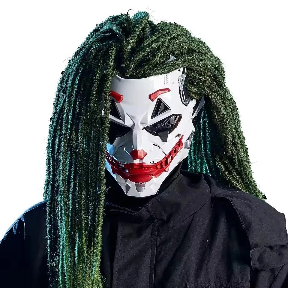Cyberpunk Joker Mask with Dirty Braids Anime Cosplay Halloween Costume PVC Tech