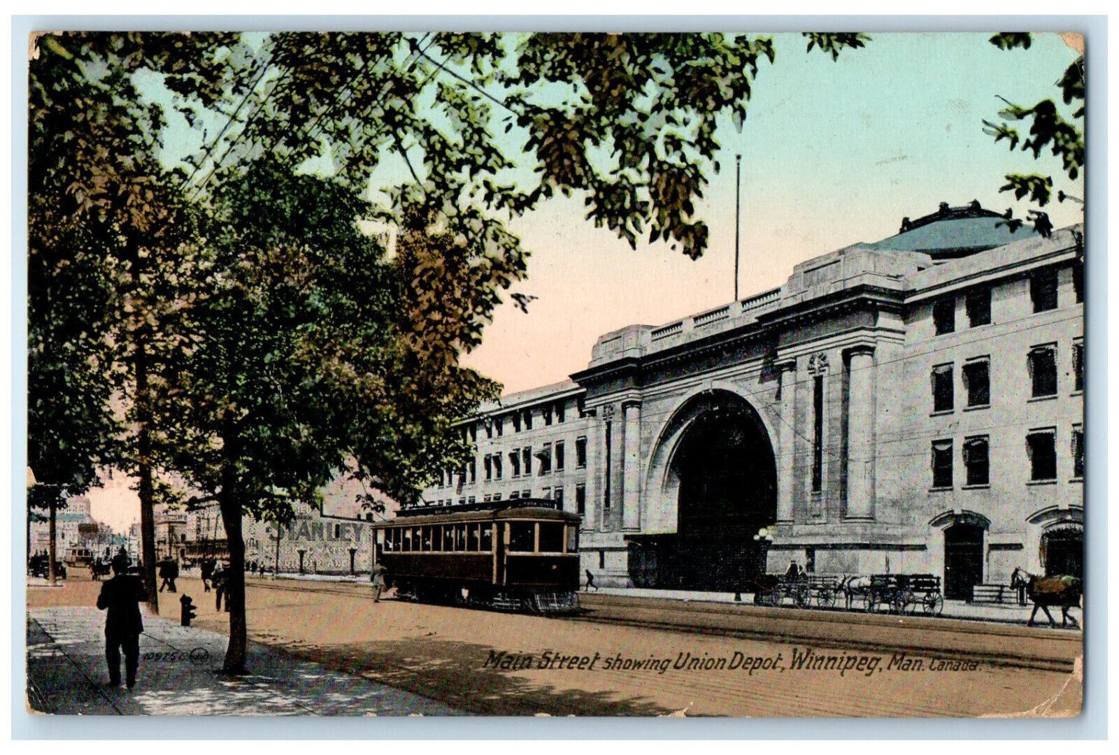 1913 Main Street Showing Union Depot Winnipeg Manitoba Canada Posted Postcard